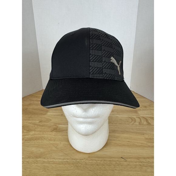 PUMA Tech Performance Stretch FlexFit Golf Hat Black Size S/M NWOT Logo Spellout - Picture 1 of 6